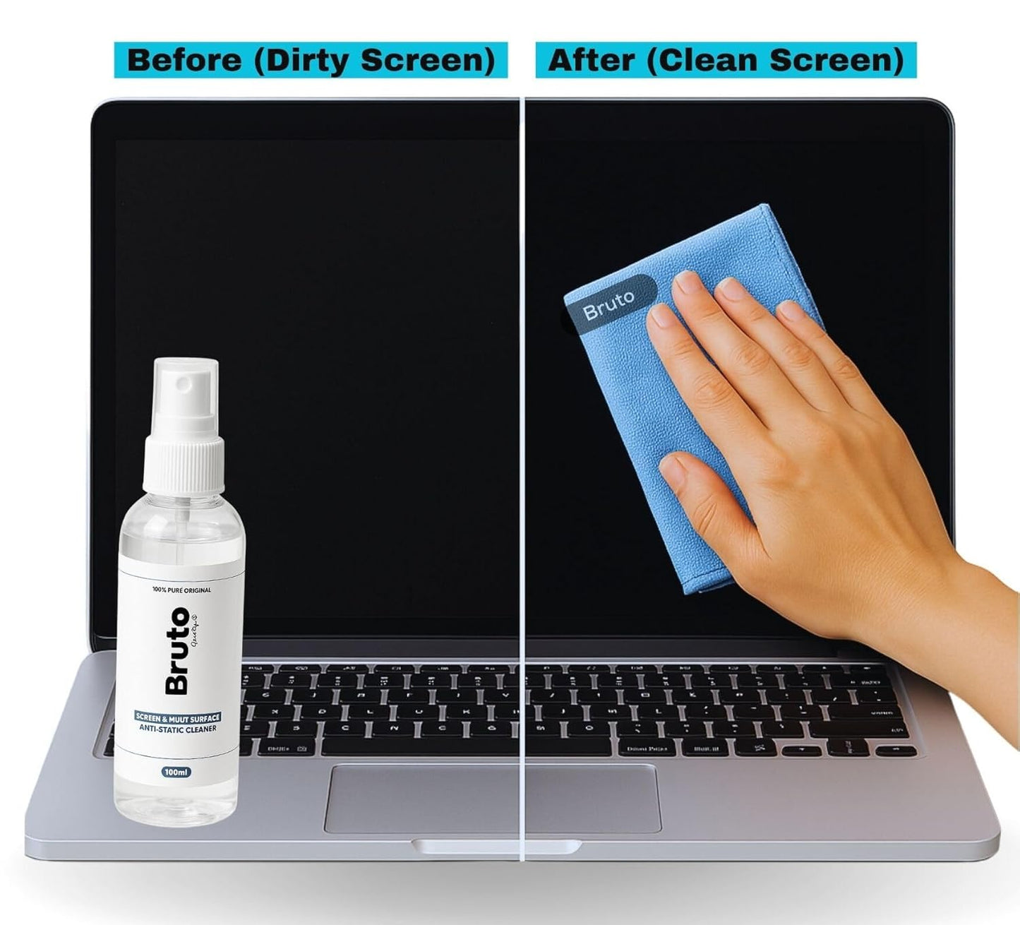 Bruto Premium Screen and Multi Surface Anti-Static Cleaner Spray for Laptop, Mobile, TV, and Electronics - 100ml
