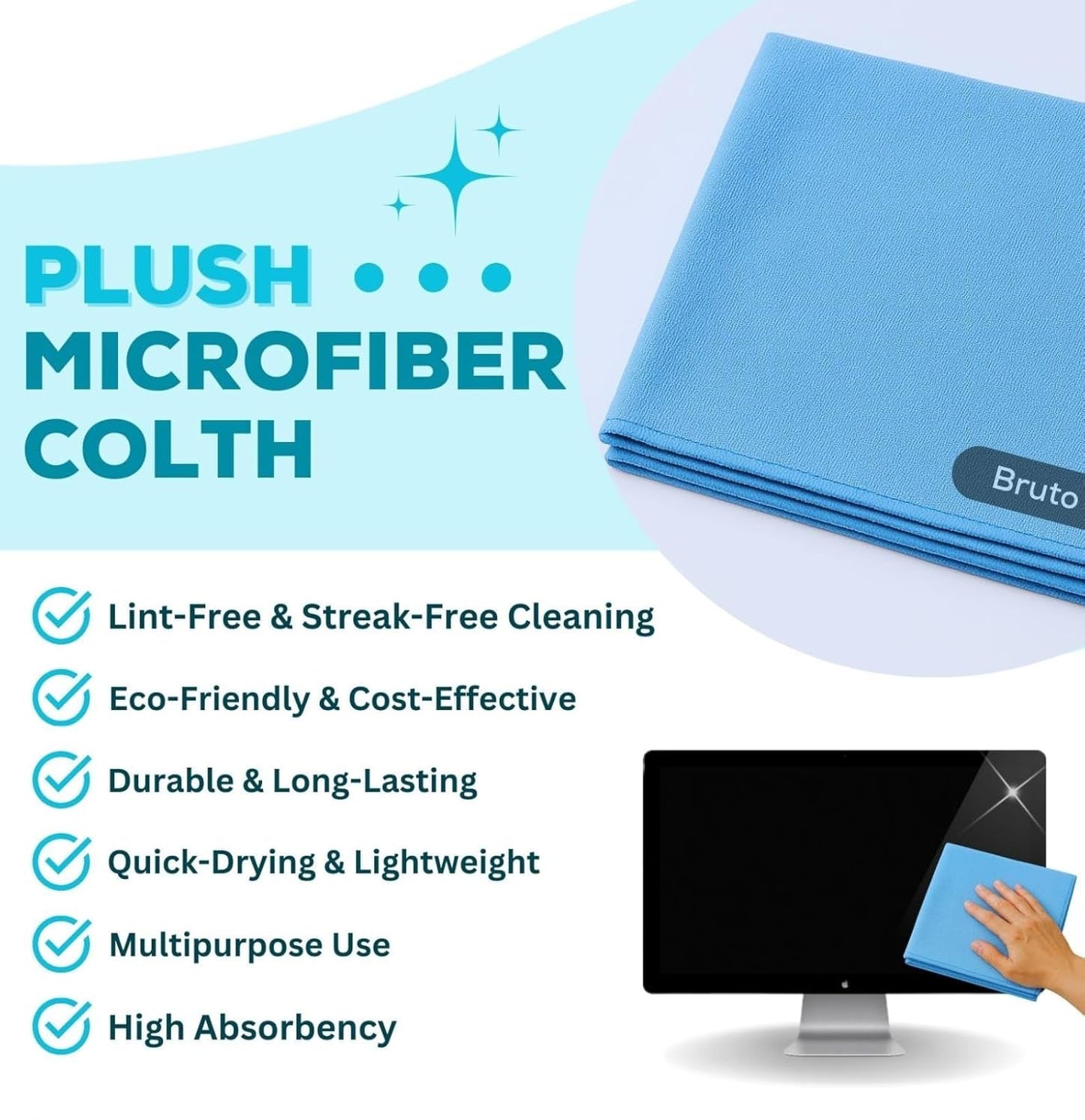Bruto Screen & Multi-Surface Anti-Static Cleaner Spray with Microfiber Cloth – 100ml | Streak-Free Cleaning for Laptop, TV, Mobile, Monitor, Camera Lens & More