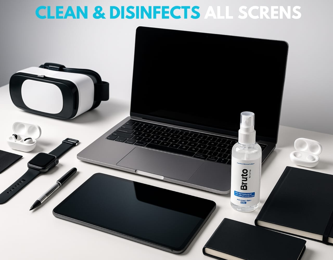 Bruto Screen Cleaner Kit Designed for All Smartphones Made with 70% IPA Includes 100ml Screen Cleaner,5-in-1 Multi-Function Cleaning Tool with Microfibre Cloth for Electronics